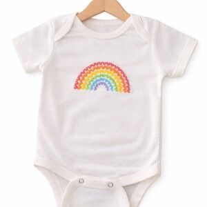 White Baby Onesie with Rainbow Embroidery